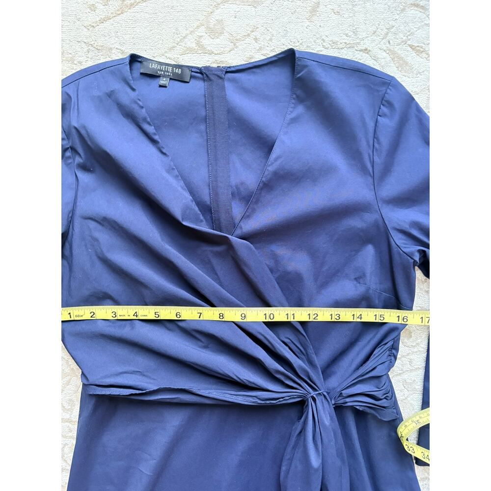 Lafayette 148 NY Penelope Stretch Cotton Wrap Midi Dress Navy Size 4 NWOT $1198 - Picture 7 of 9